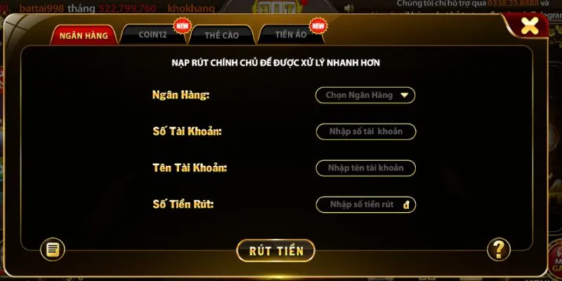 Giao dịch rút về ngân hàng phổ biến tại Hitclub