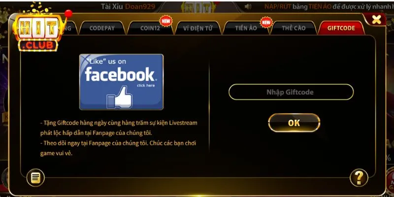 Hitclub tặng không giới hạn giftcod có cách dùng đơn giản