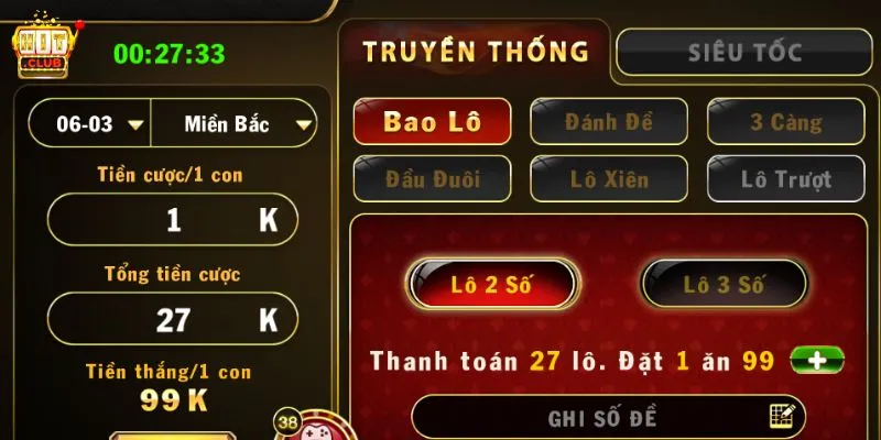 Giao diện chơi cá cược XS miền Bắc tại HitClub